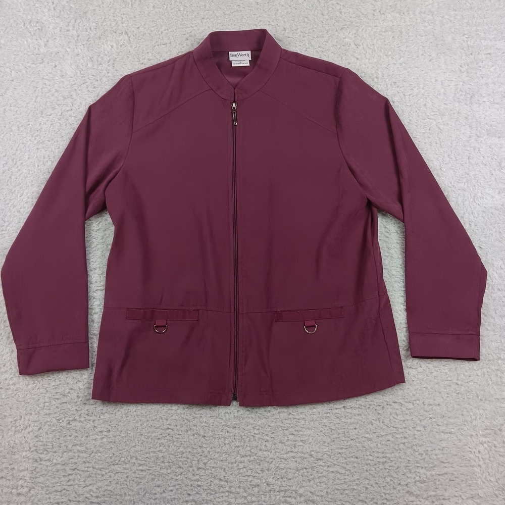 BonWorth Jacket Mock Neck Women M Burgundy Full Zip D-Ring 26274